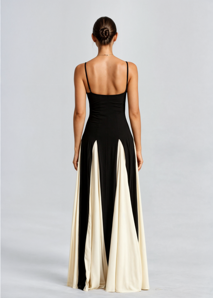 Preslee - Elegant Black White Sweetheart Maxi Dress