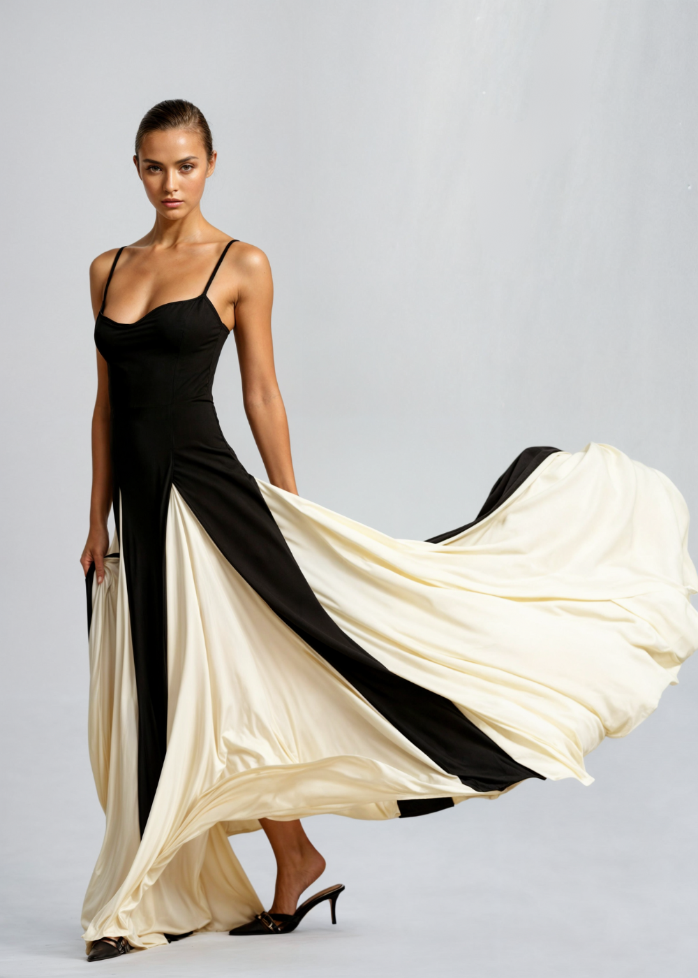 Preslee - Elegant Black White Sweetheart Maxi Dress