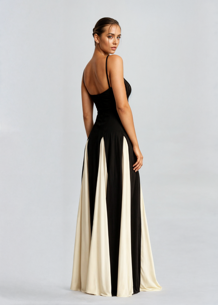 Preslee - Elegant Black White Sweetheart Maxi Dress