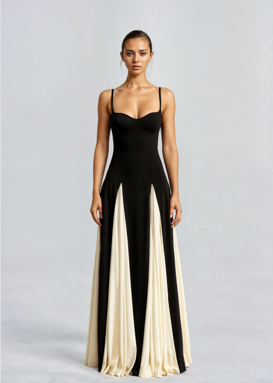 Preslee - Elegant Black White Sweetheart Maxi Dress
