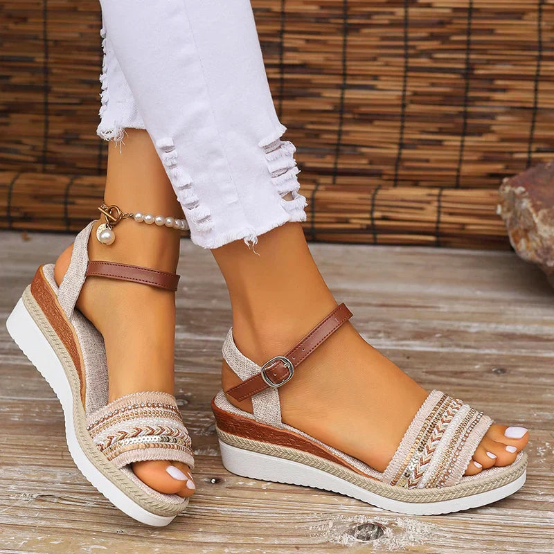Bria - Embellished Strap Women’s Warm Platform Sandals