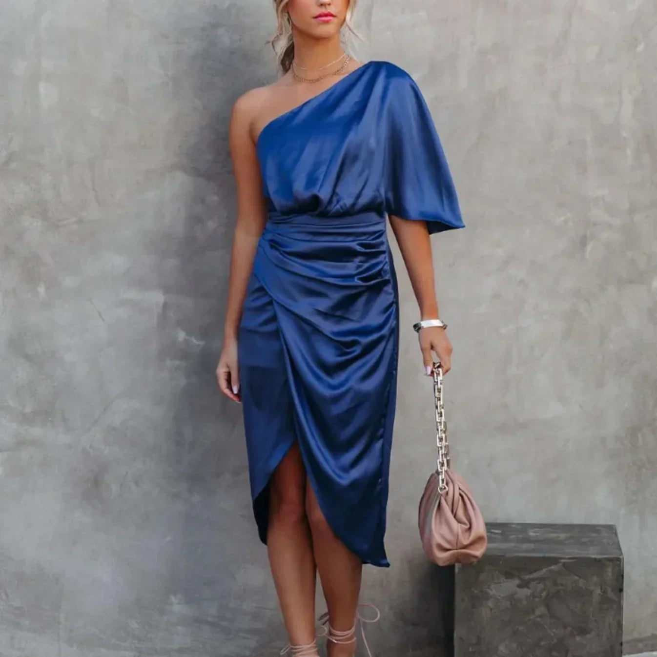 Lucee - Women’s Elegant One Shoulder Wrap Mini Dress