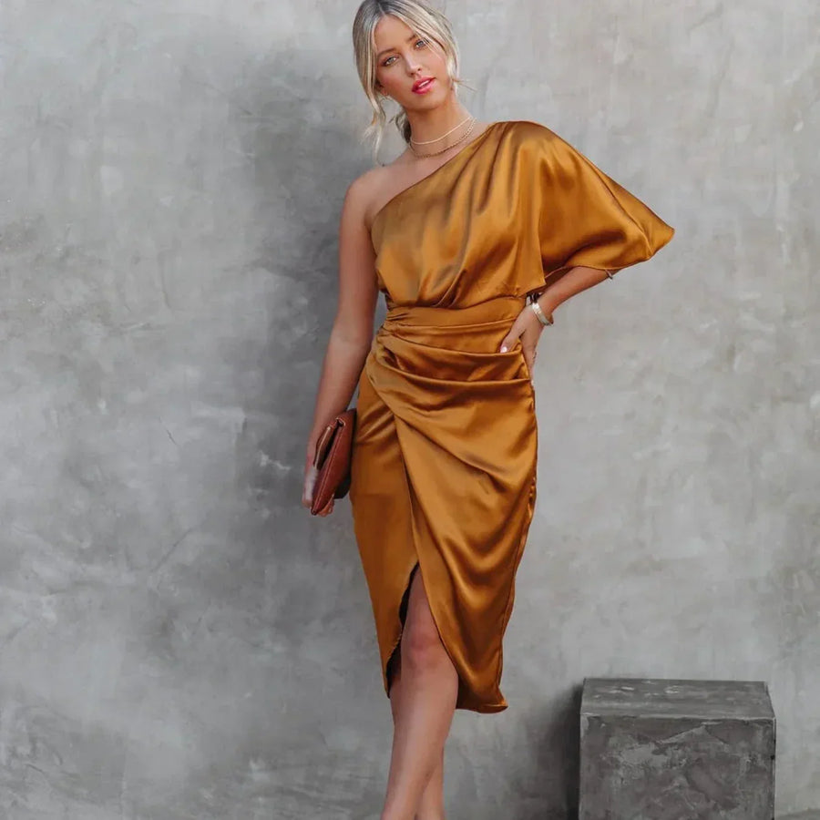 Lucee - Women’s Elegant One Shoulder Wrap Mini Dress