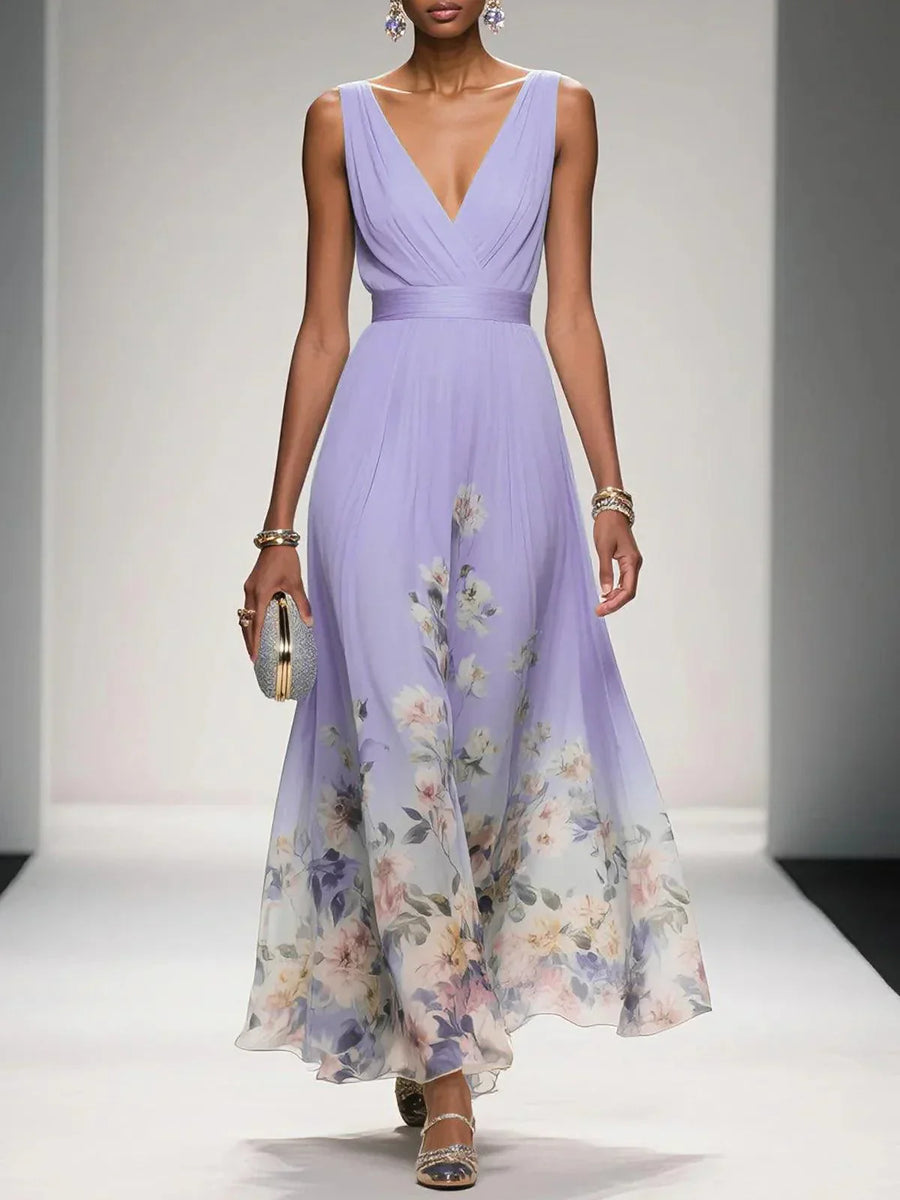 Celina - Elegant Warm V Neck Wrap Floral Dress
