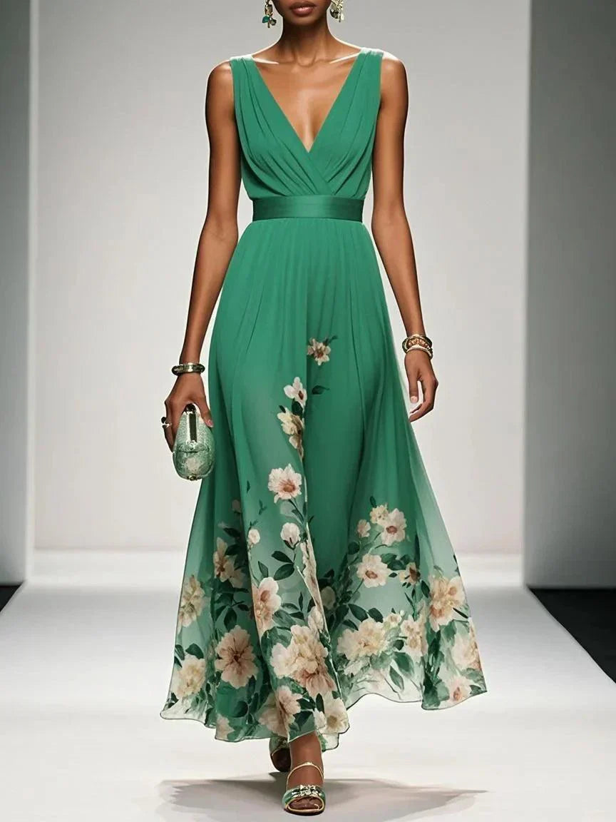 Celina - Elegant Warm V Neck Wrap Floral Dress