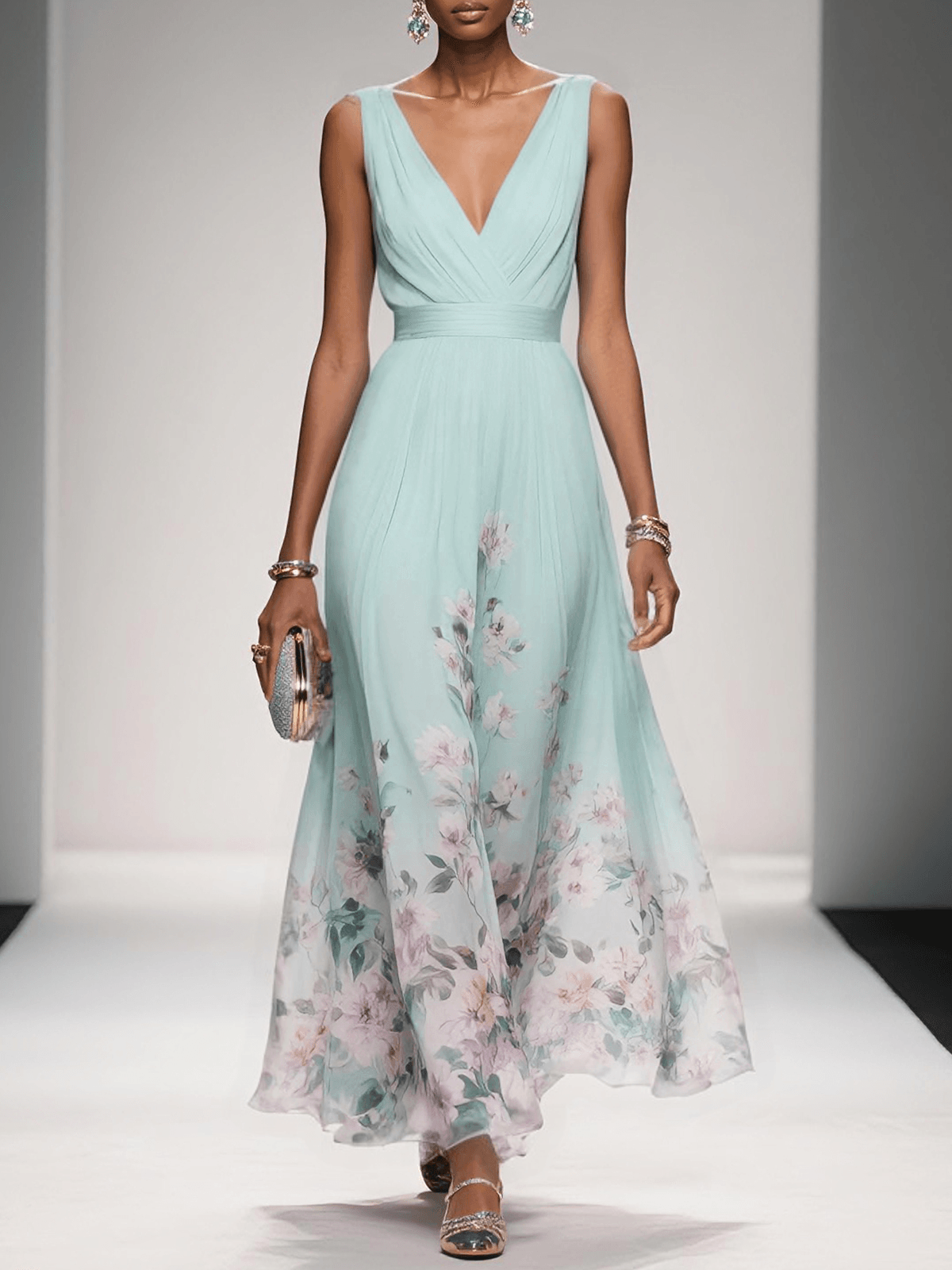 Celina - Elegant Warm V Neck Wrap Floral Dress