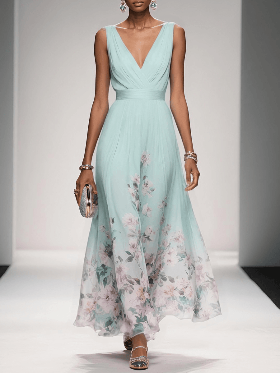 Celina - Elegant Warm V Neck Wrap Floral Dress