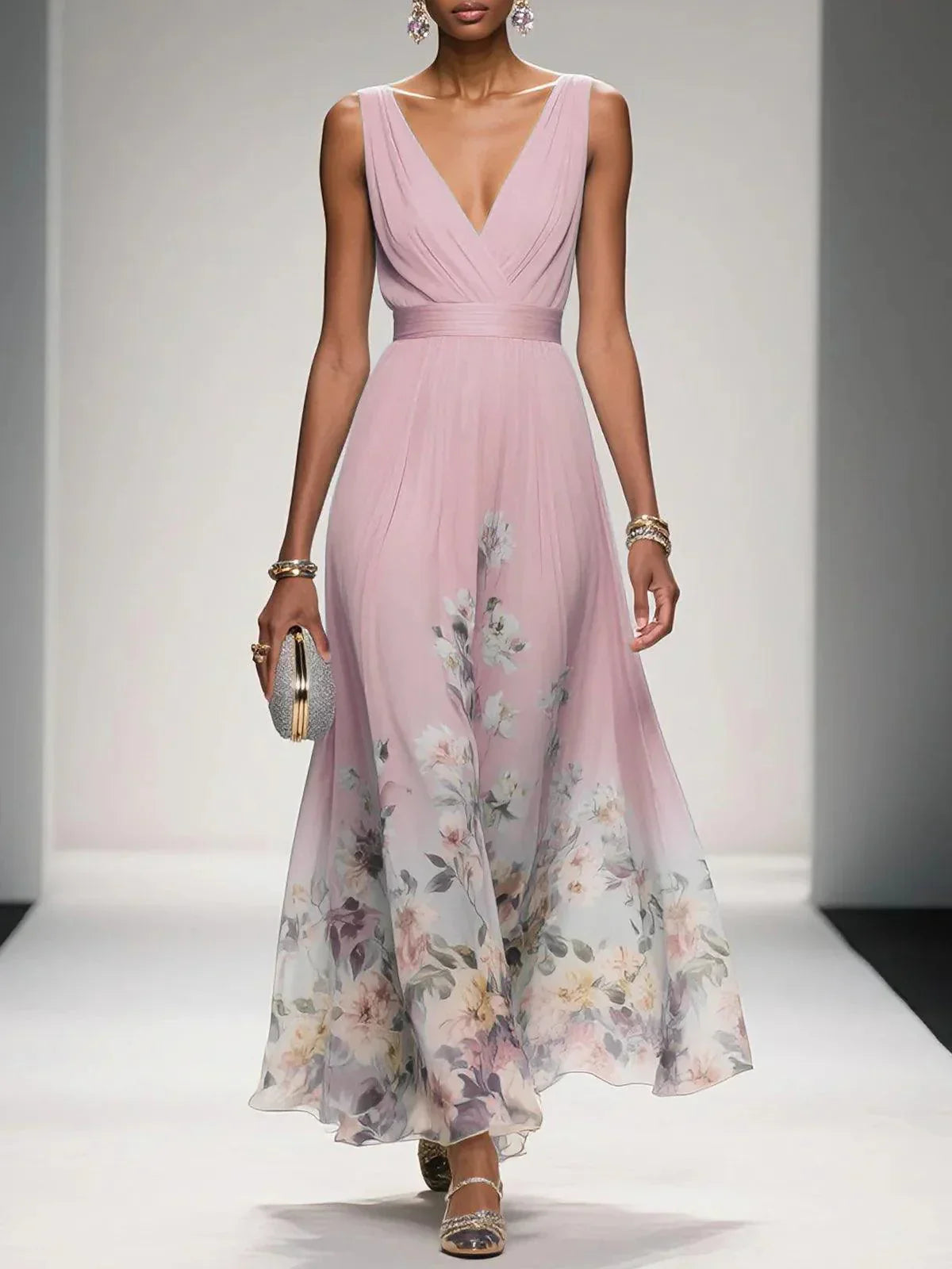 Celina - Elegant Warm V Neck Wrap Floral Dress