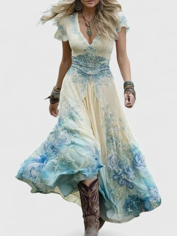 Harleigh - Women’s Floral V-Neck Elegant Maxi Dresses