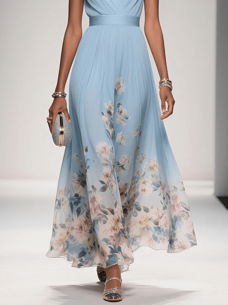 Celina - Elegant Warm V Neck Wrap Floral Dress