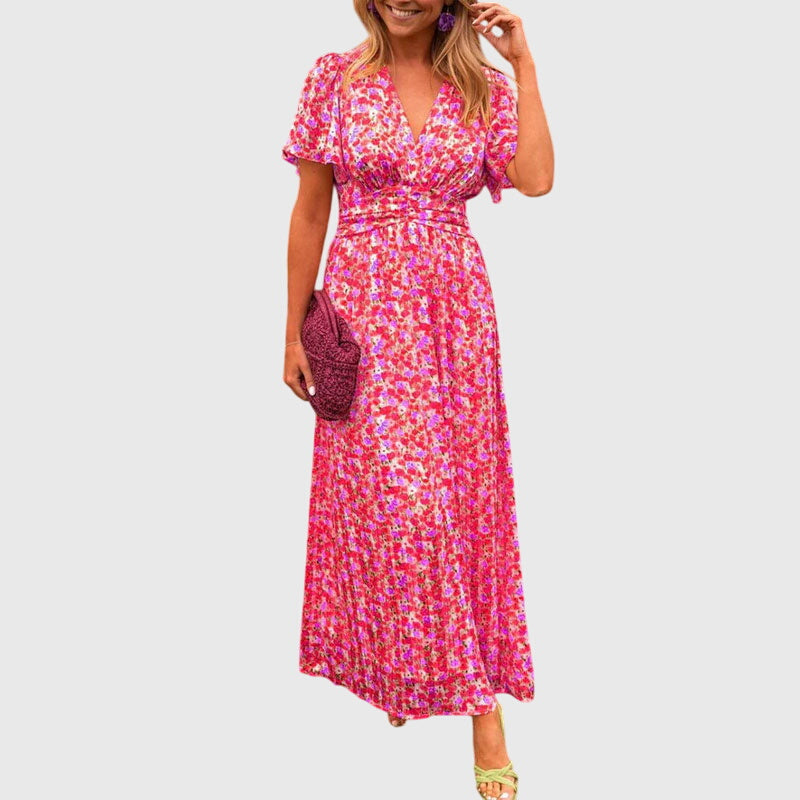 Madisyn - Stylish V Neck Cinched Summer Dress