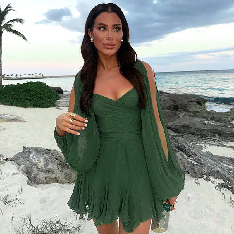 Lennox - Women’s Puff Sleeve V Neck Mini Dress